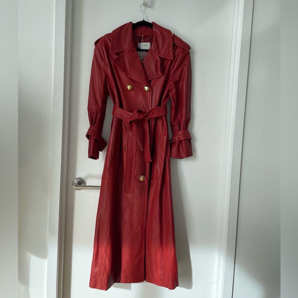 NEW - NWT Sportmax Red Leather Trench Coat